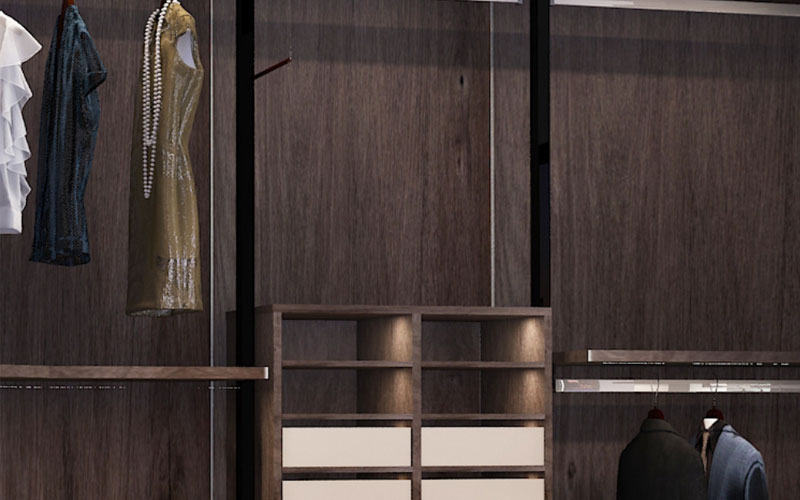 Öppna dörr garderob Design med high-end träkornor melamin färg